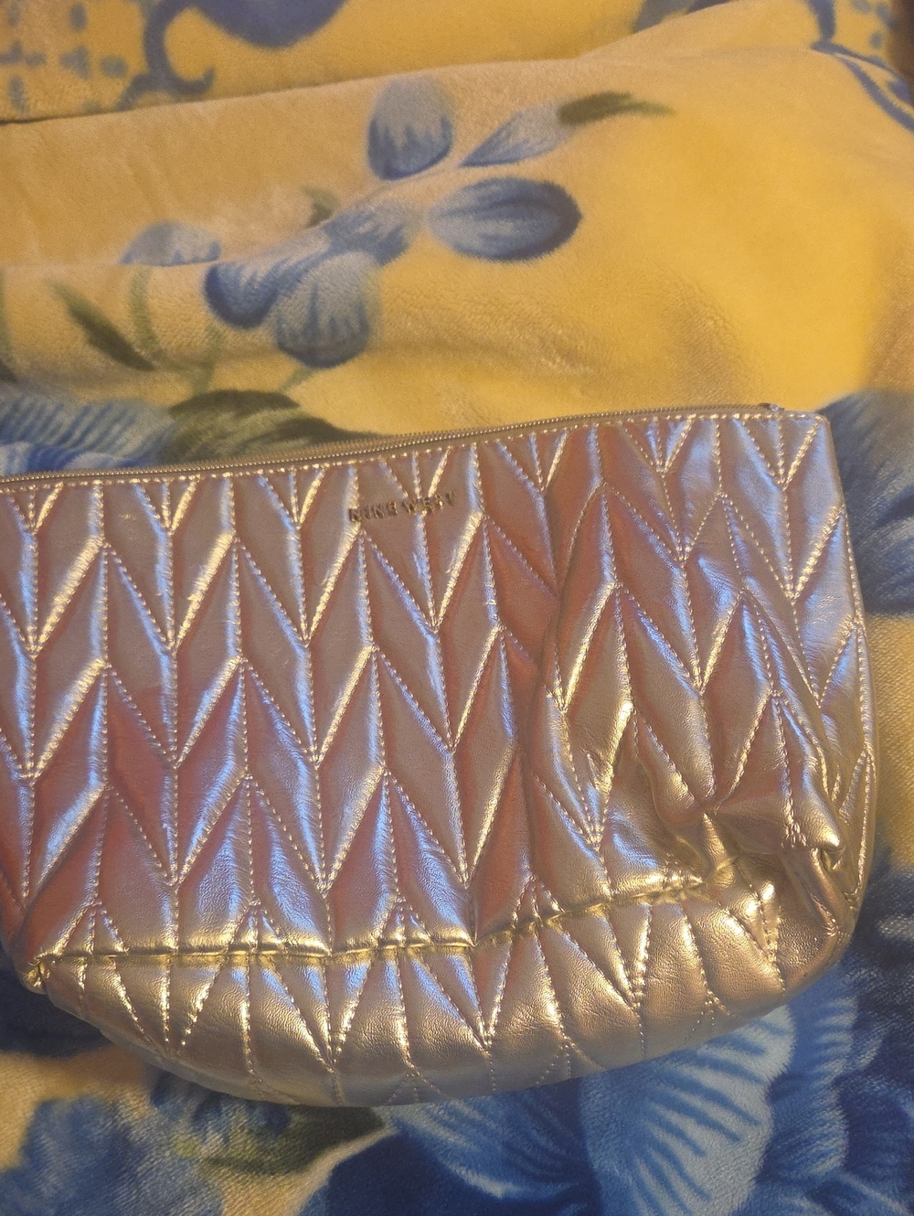 Metallic Quilted Cosmetic Pouch - Rose Gold